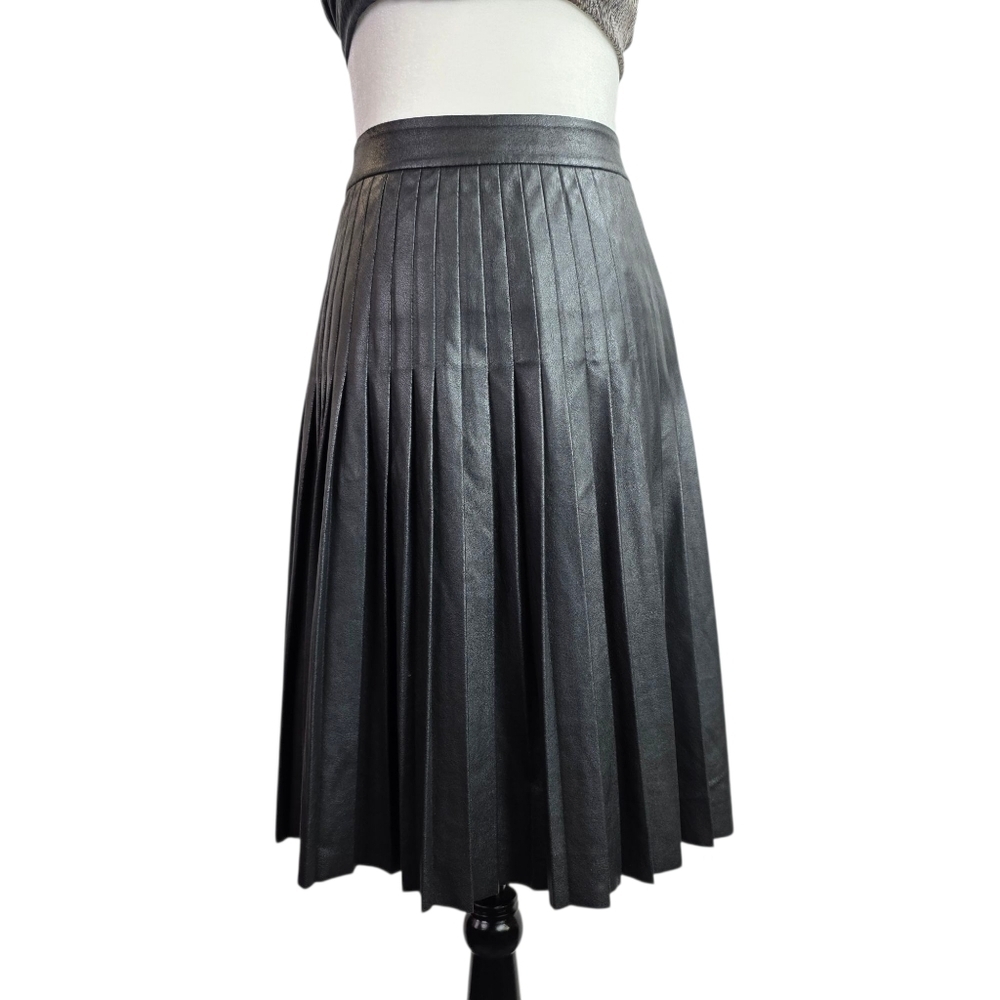 Rebecca Taylor faux leather pleated accent mid length skirt